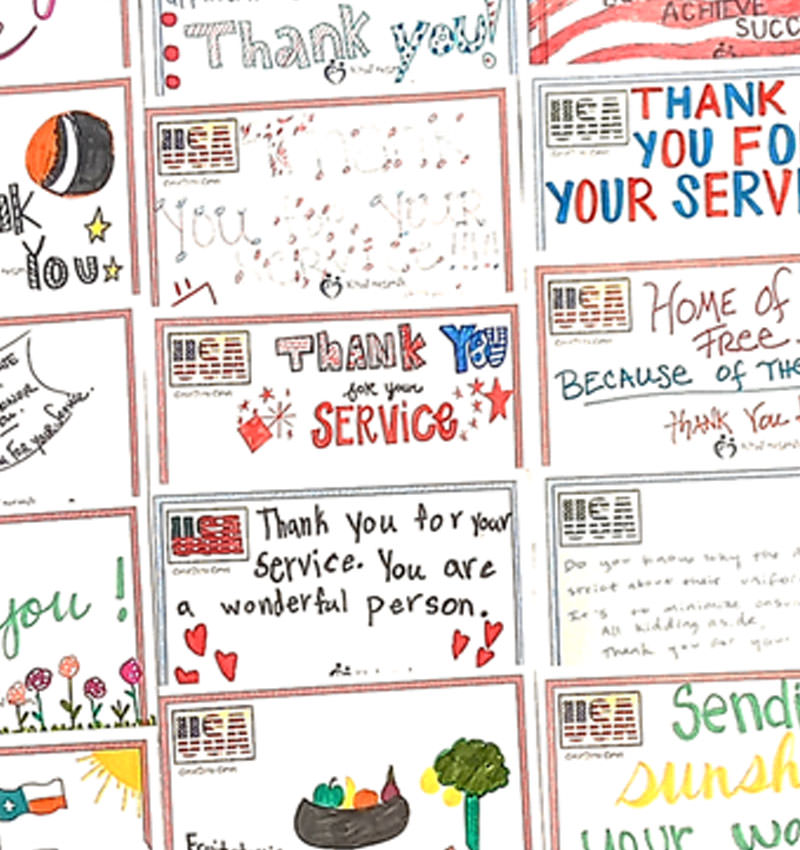 Veterans Day thank you cards that were delivered to military veterans from Consilium Staffing