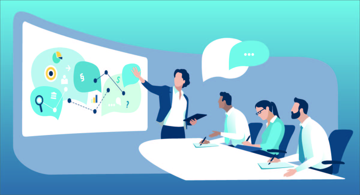 header illustration of a locum agency team working in front of a white board