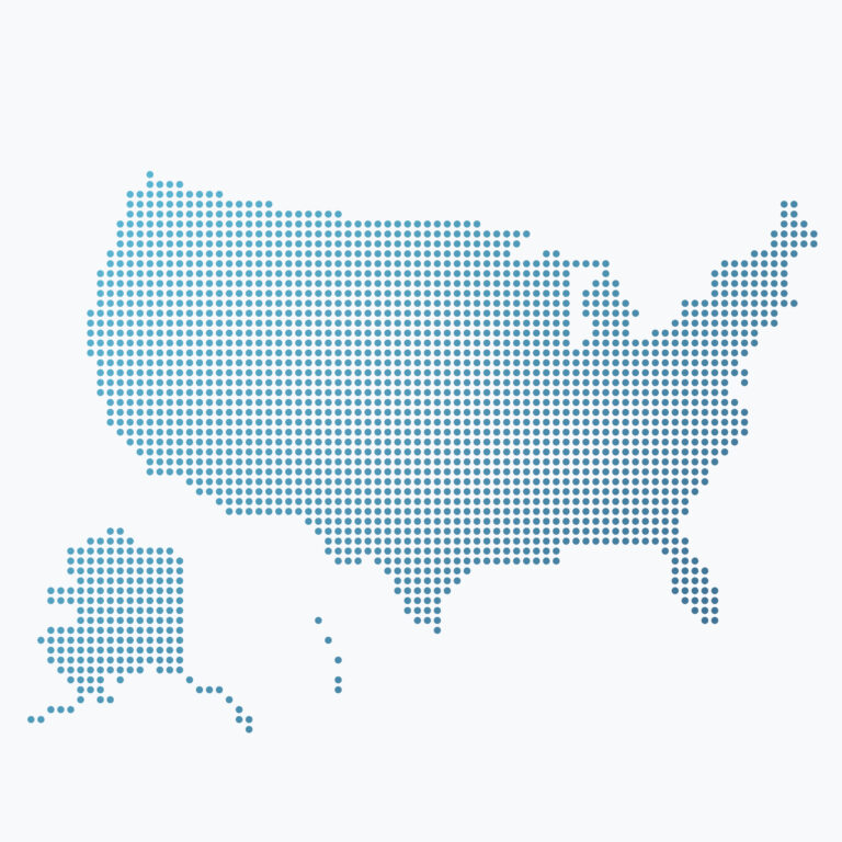 Dot map of the United States, including Alaska and Hawaii
